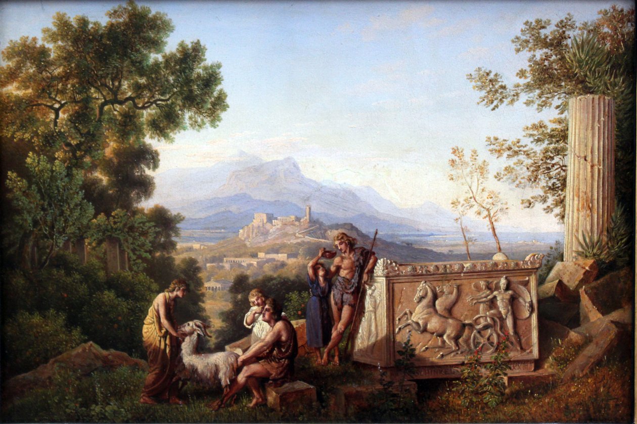 Greek Fantasy Landscape with Resting Shepherd by Karl Friedrich Schinkel