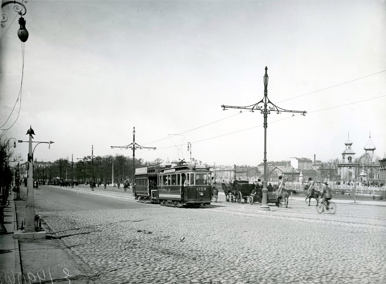 Electric Trams in St. Petersburg, c.1910 by Karl Karlovich Bulla