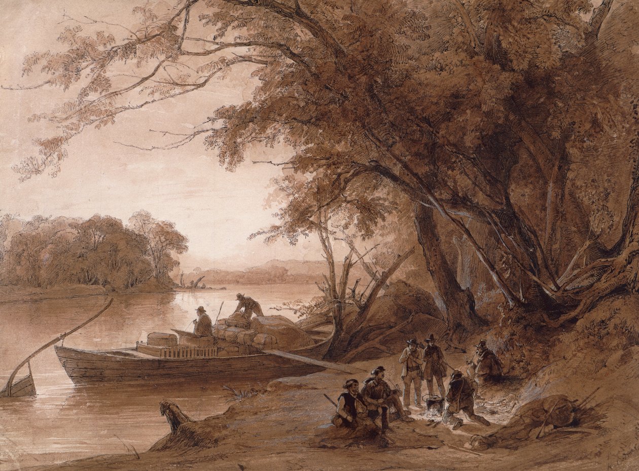 Encampment of the Travellers on the Missouri by Karl Bodmer