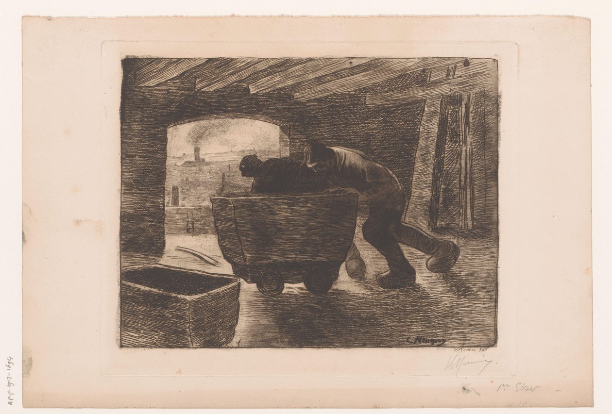 Two Miners Pushing a Cart by Karl Meunier