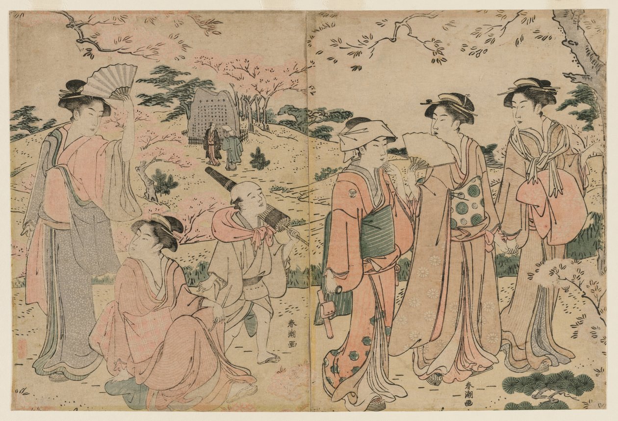 Women Viewing Cherry Blossoms at Asukayama by Katsukawa Shuncho