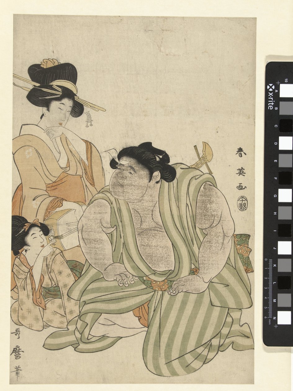 Wrestler and Two Women by Katsukawa Shunei