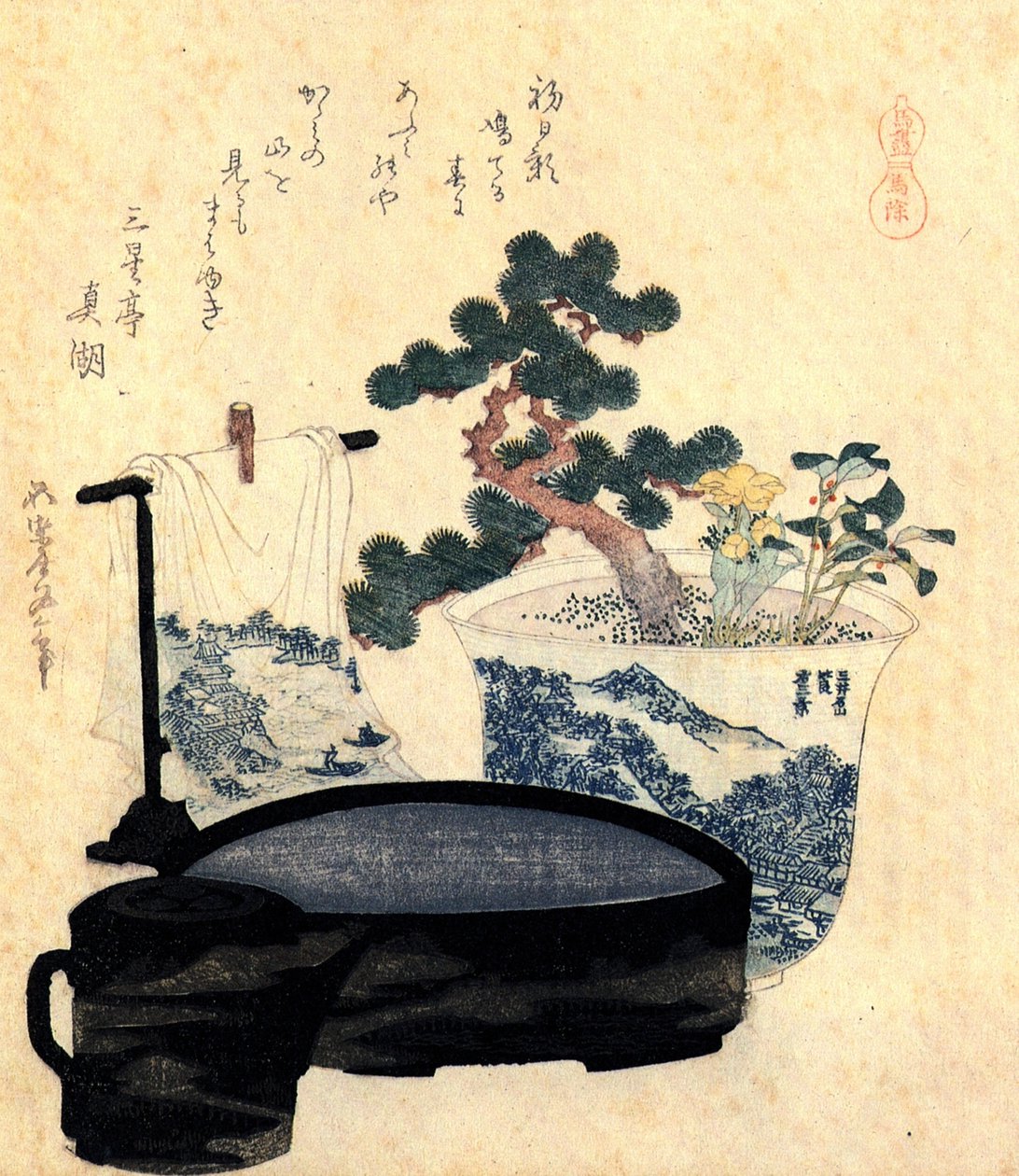 A lacquered washbasin and ewer by Katsushika Hokusai