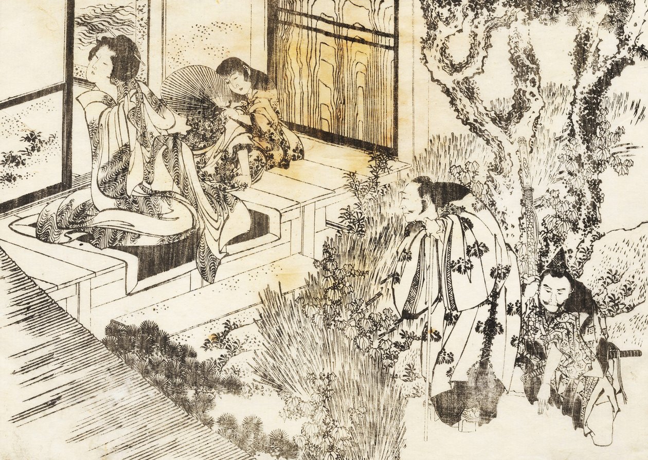 A Man is Watching a Beautiful Woman by Katsushika Hokusai