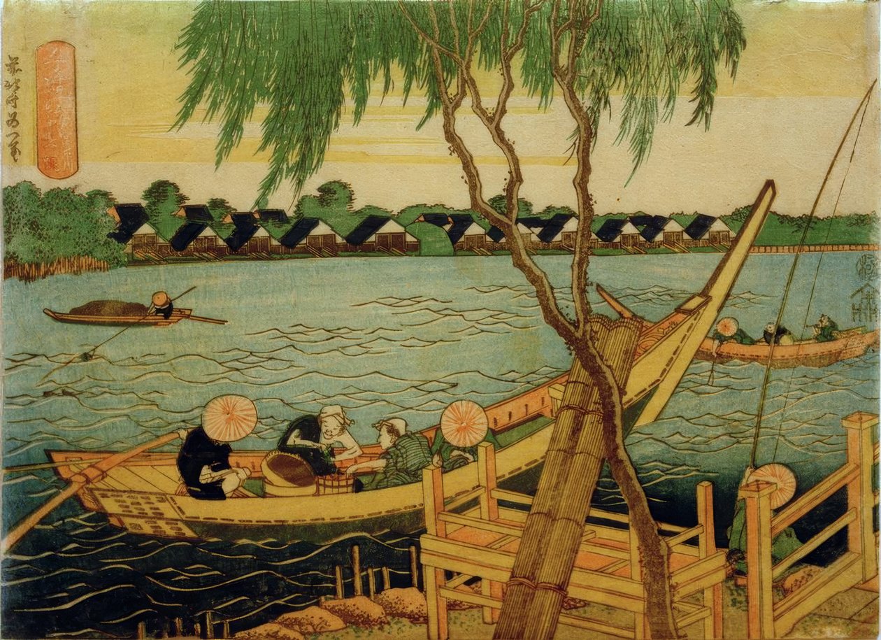 Fishing with Long Rod in the Miyato River by Katsushika Hokusai