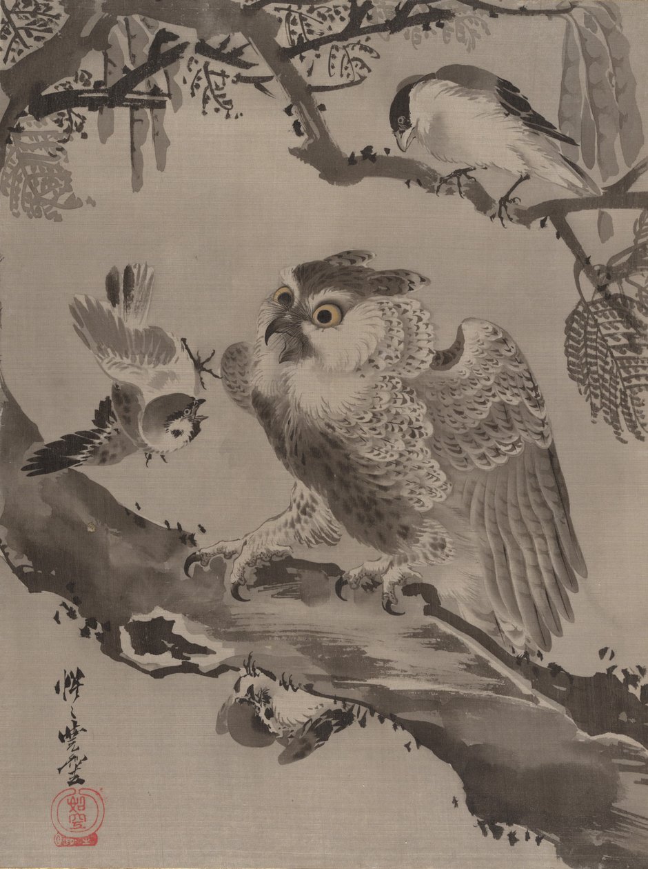 Owl Mocked by Small Birds by Kawanabe Kyosai