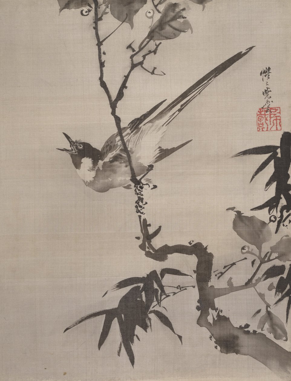 Singing Bird on a Branch by Kawanabe Kyosai