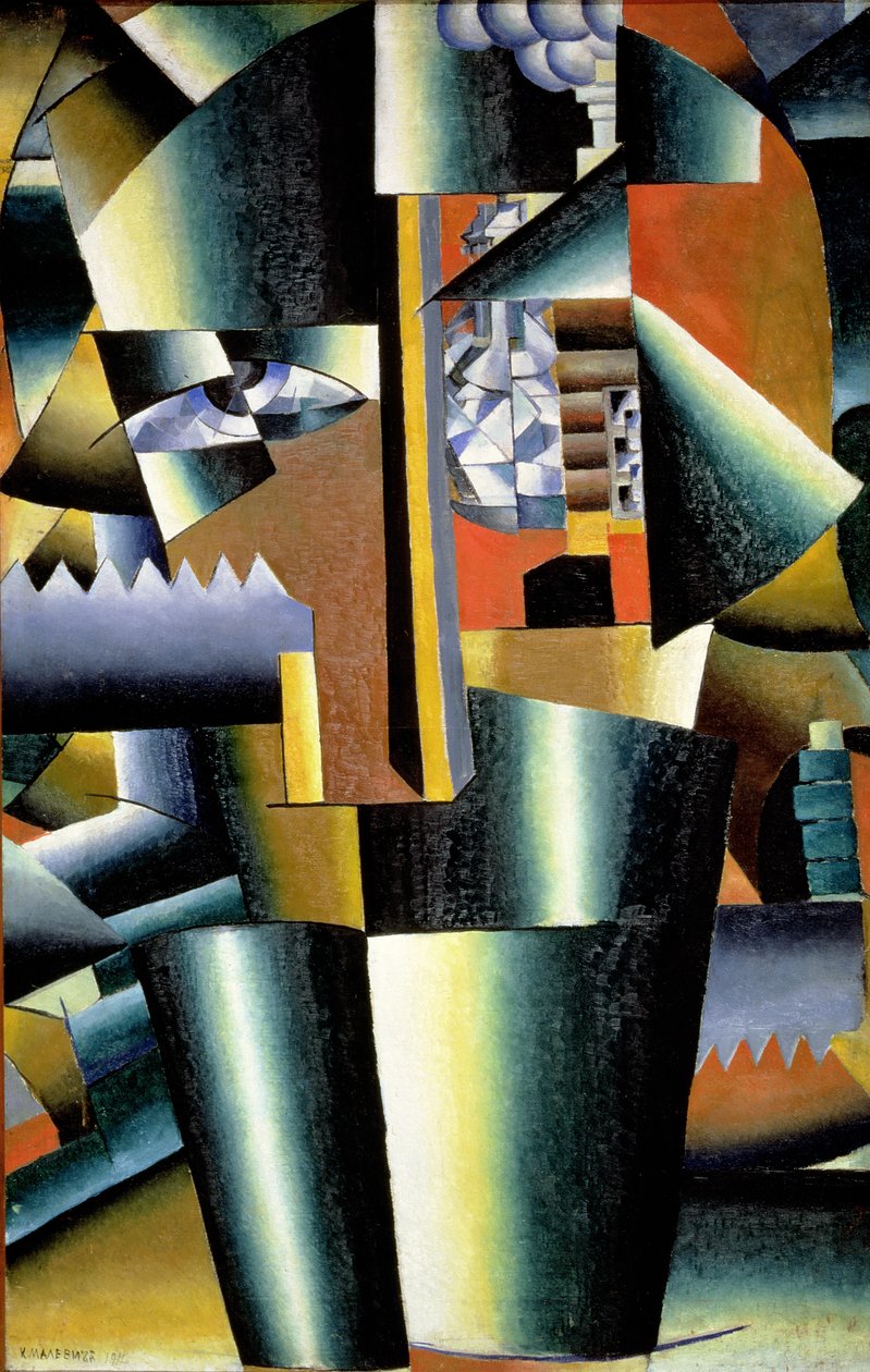 Portrait of the Artist Ivan Vasilievich Klyun as a Builder by Kazimir Severinovich Malevich