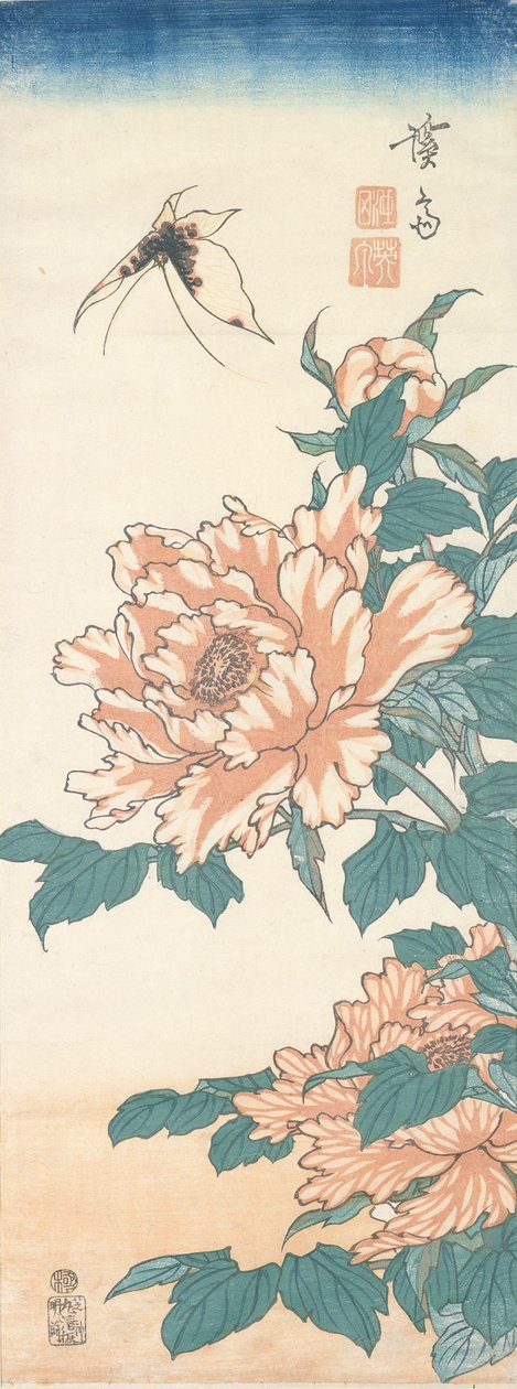 Butterfly and Tree Peony by Keisai Eisen