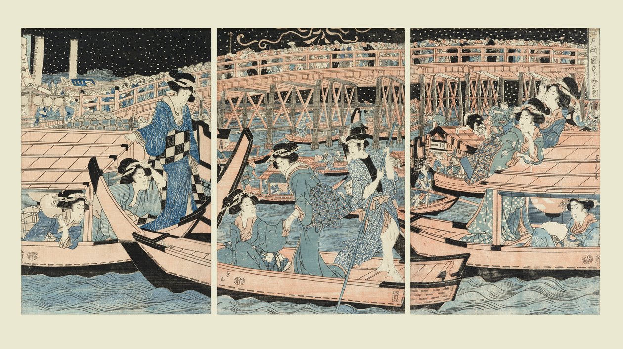 Cooling off by the Ryogoku Bridge by Kikugawa Eizan
