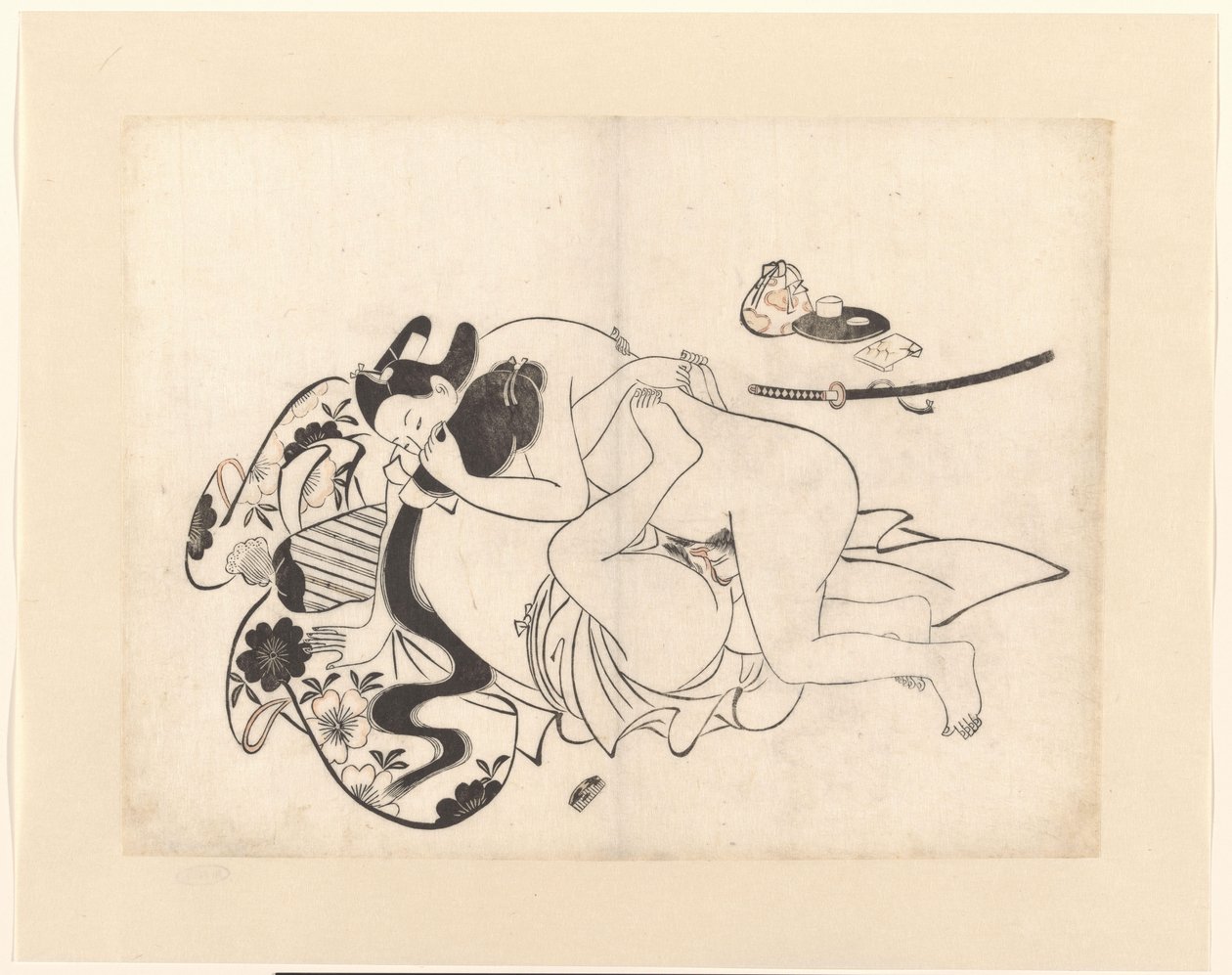 Loving Couple in Intimate Embrace by Kiyonobu (I) , Torii