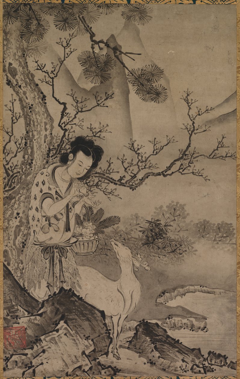 Female Daoist Figure in Landscape, early 1500s by Koboku