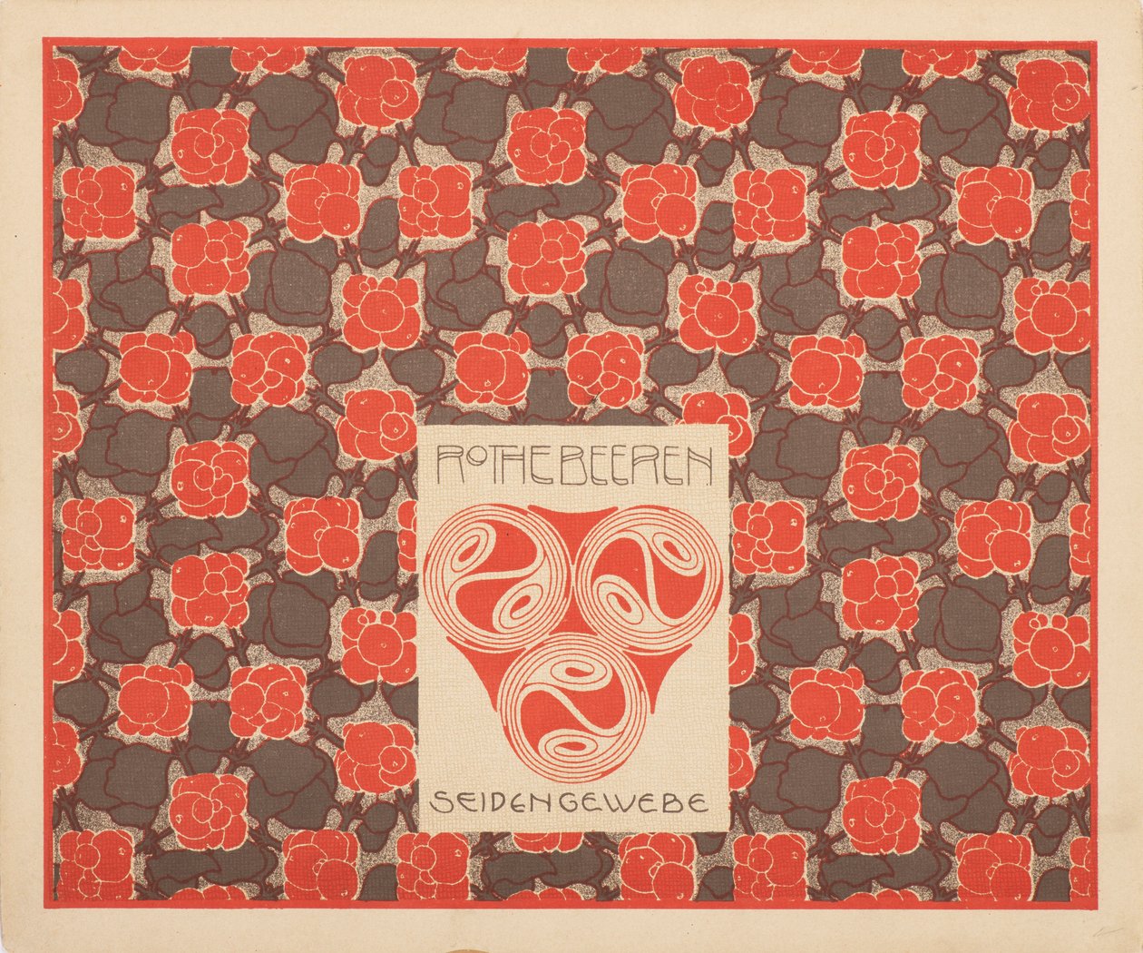 Red Berries Silk Fabric by Koloman Moser