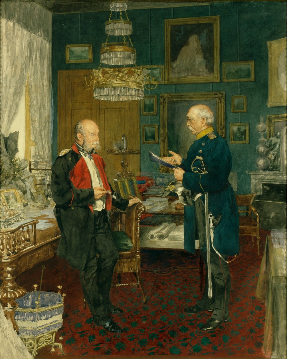 Bismarck with Emperor Wilhelm I in a room in the Unter den Linden palace, Berlin by Konrad Siemenroth
