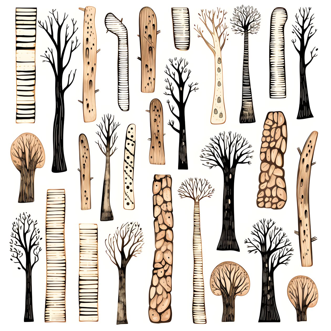 Tree Trunk Sections, Boho Clipart, Boho Drawing Pattern, Boho Trunk 2 by Kurt Heppke