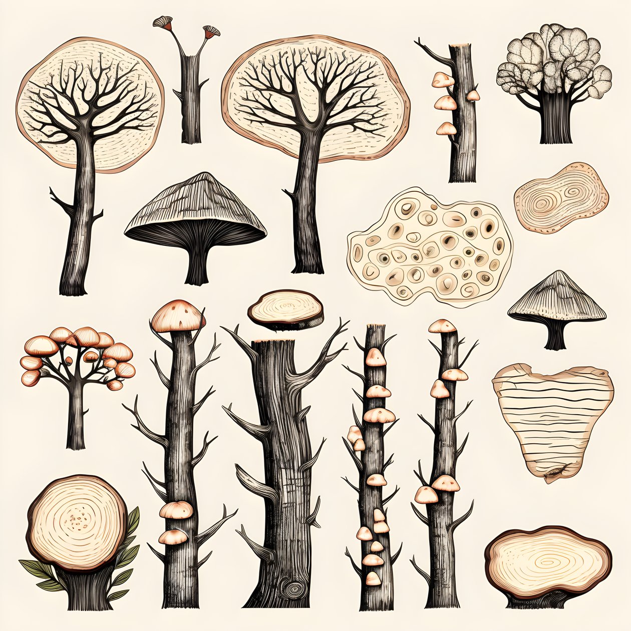 Tree Trunk Sections, Boho Clipart, Boho Drawing Pattern, Boho Trunk 3 by Kurt Heppke