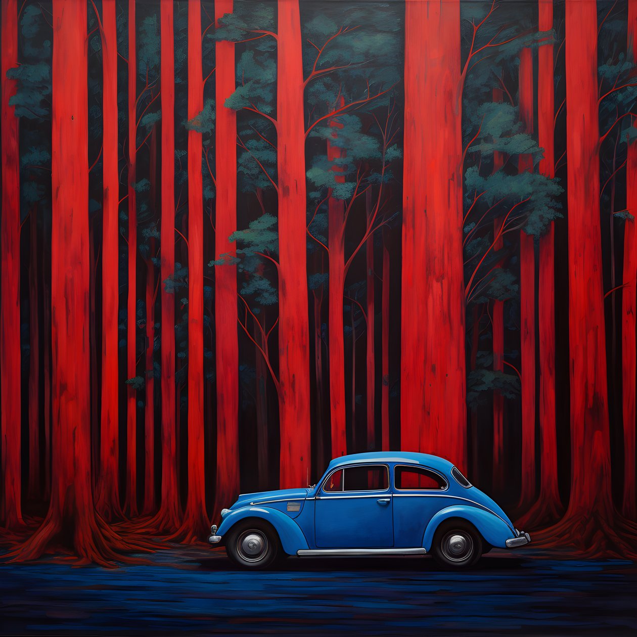 Blue Car in a Red Forest 2 by Kurt Heppke