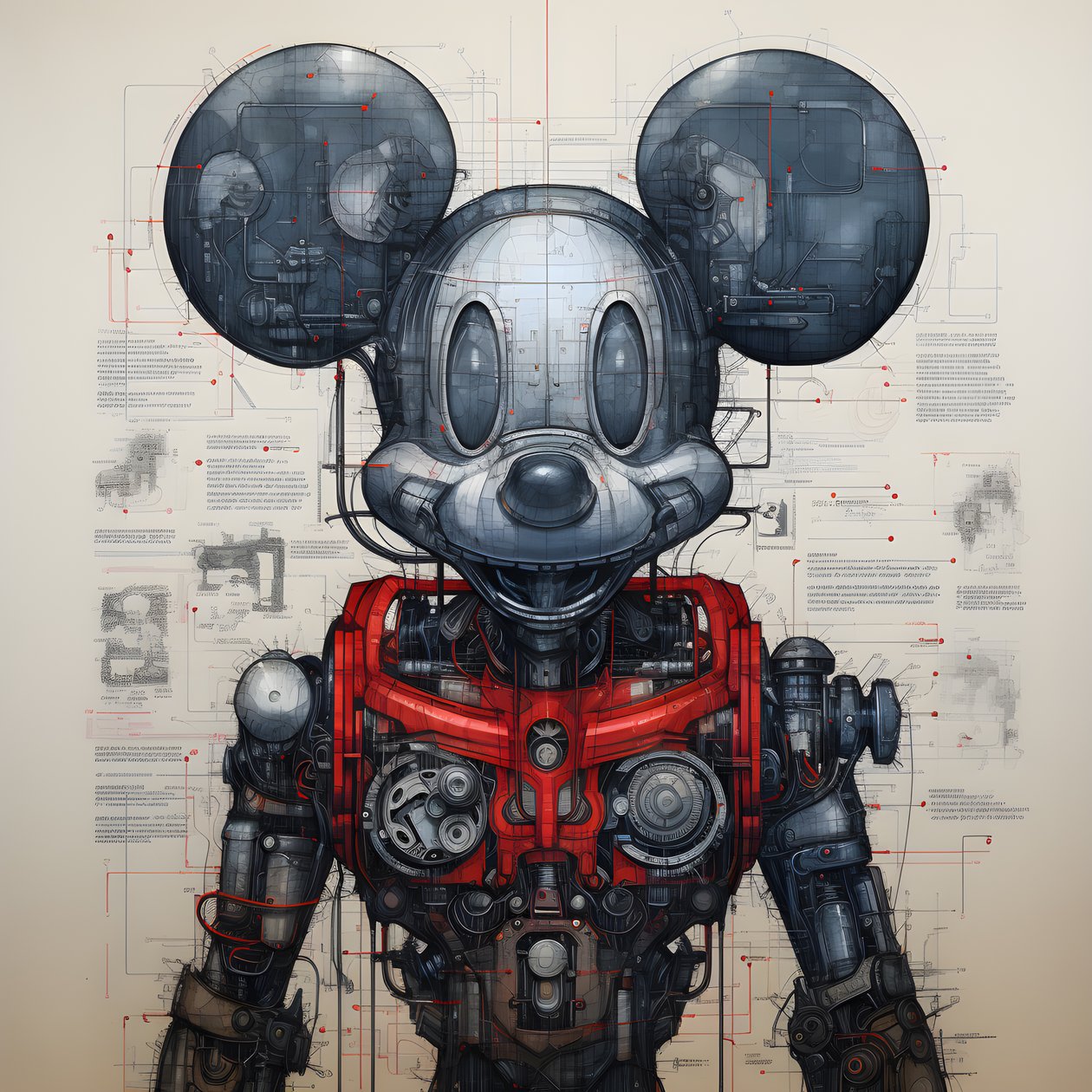 Technical Drawings of Cyberpunk Mickey Mouse 1 by Kurt Heppke