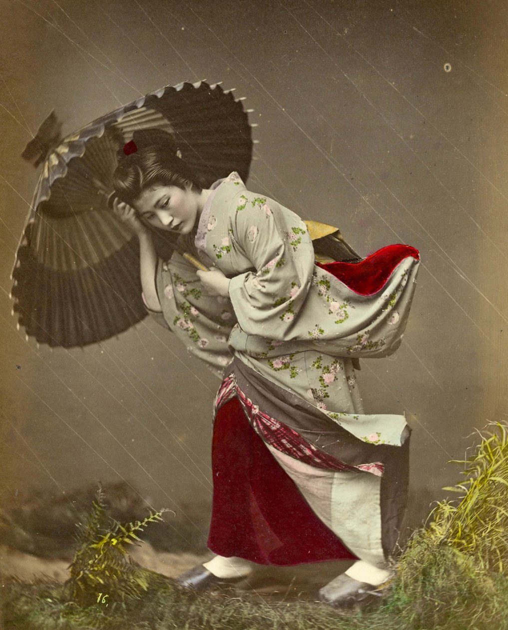 Woman Caught in a Rain Storm by Kusakabe Kimbei