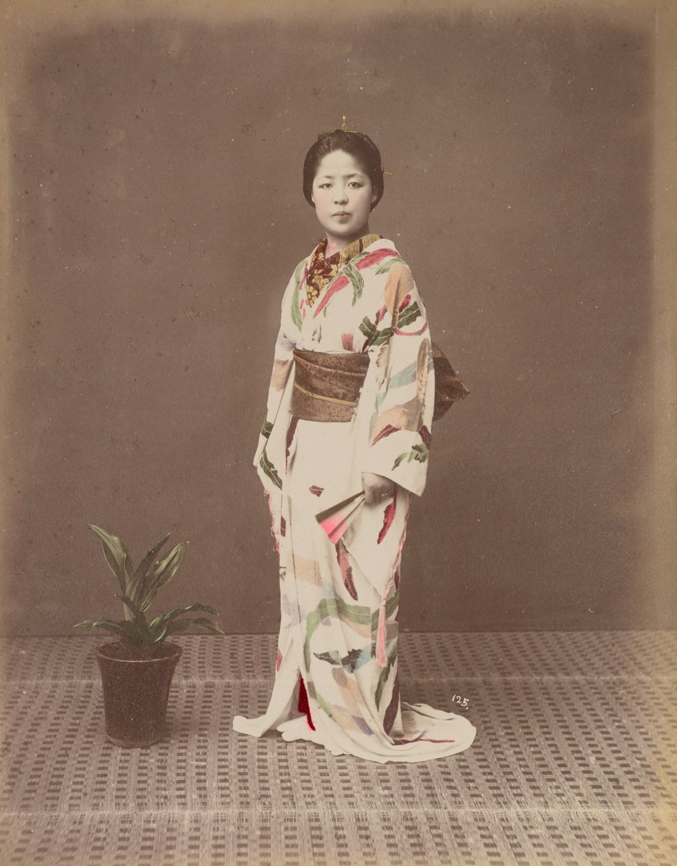 Woman with Potted Plant by Kusakabe Kimbei