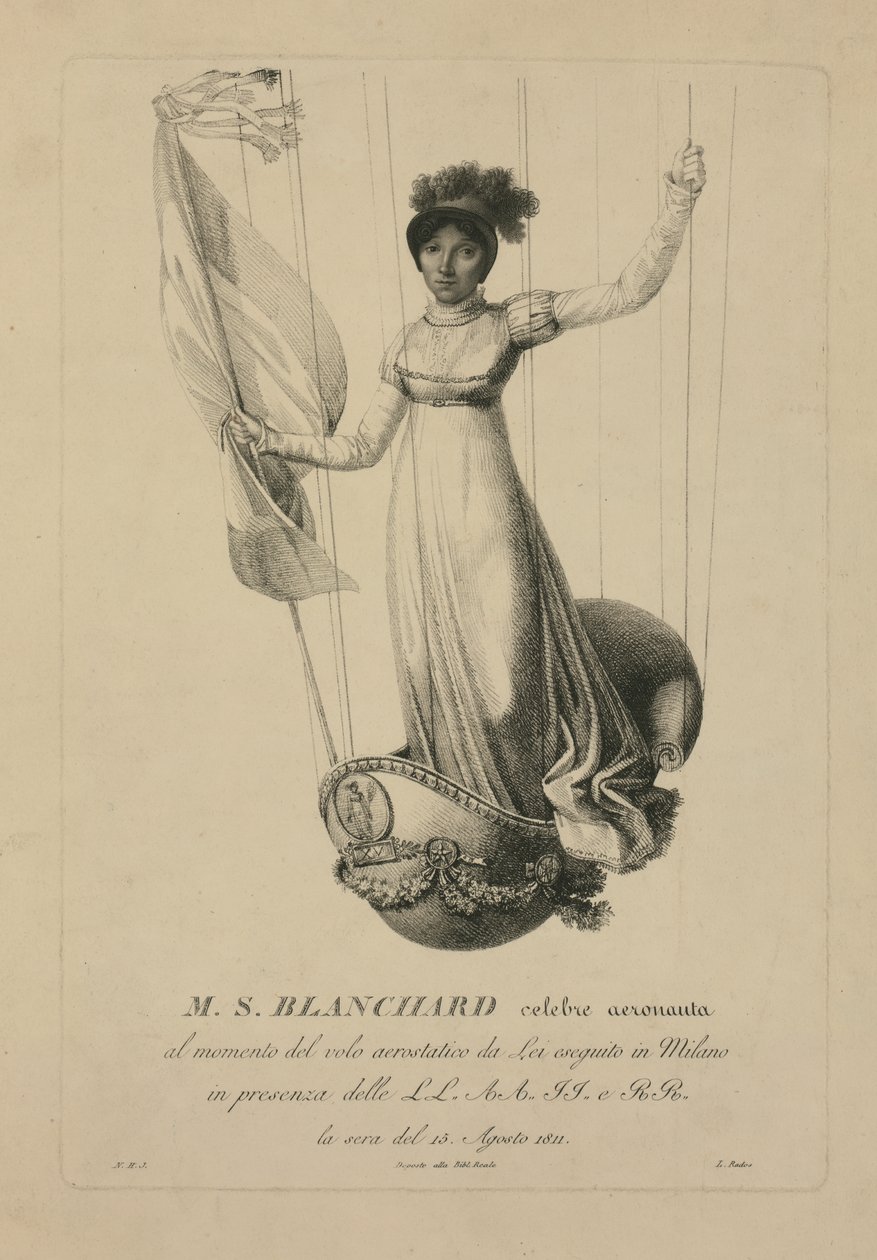 Sophie Blanchard in the Basket of Her Balloon During Her Milan Flight in the Presence of Napoleon by L. Rados