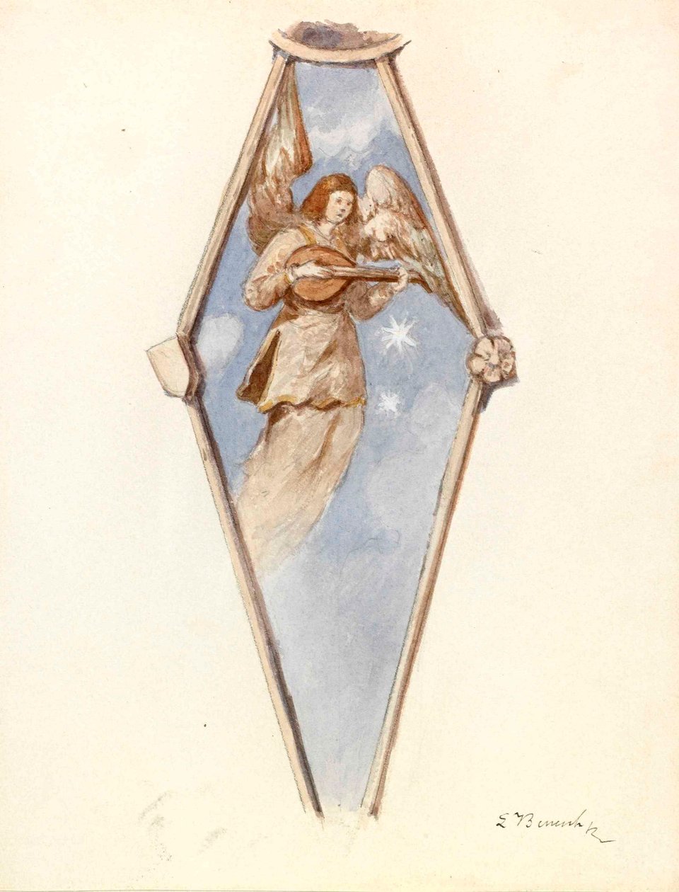 Angel with Lute - Fresco in the Church of Radovljica by Ladislav Benesch