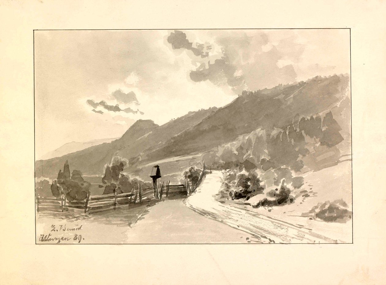 Landscape with a Sign by the Road near Podkoren by Ladislav Benesch