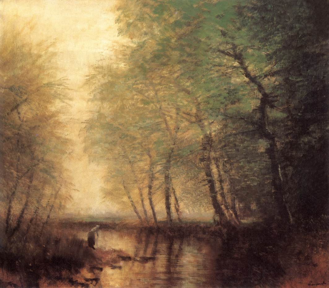 Waterside Scene with Figure by Laszlo Mednyanszky