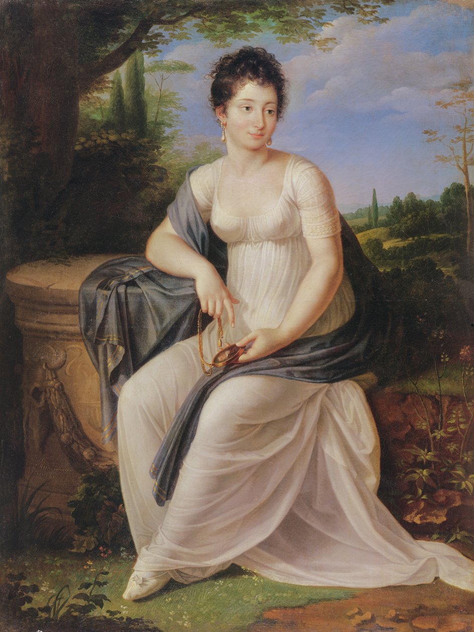 Madame de Saint-Amand in a costume of the Directoire period, 1795-99 by Laurent Blanchard