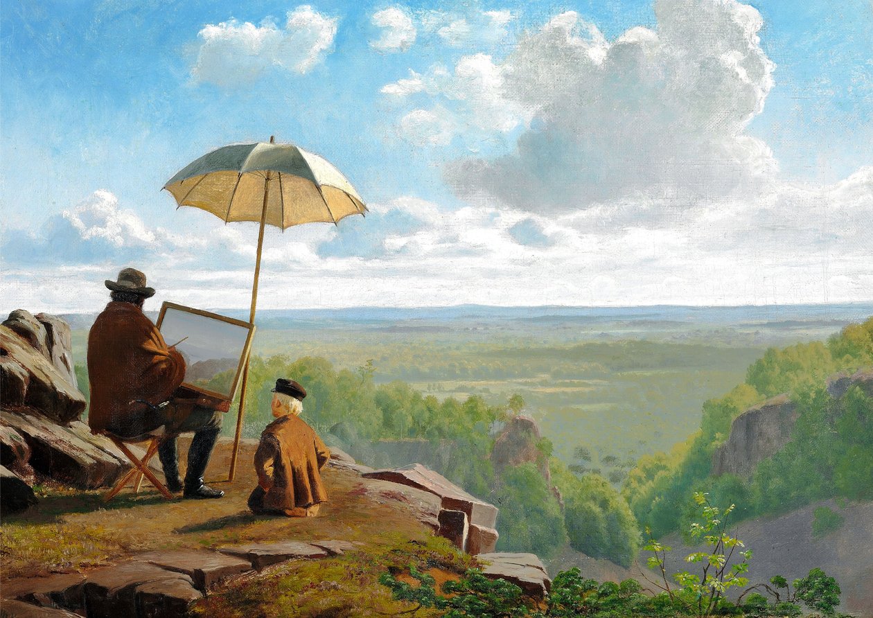 Early Morning in Skäralid in Skåne, Sweden. The Artist is Working Under a Parasol by Laurids Vilhelm Pacht