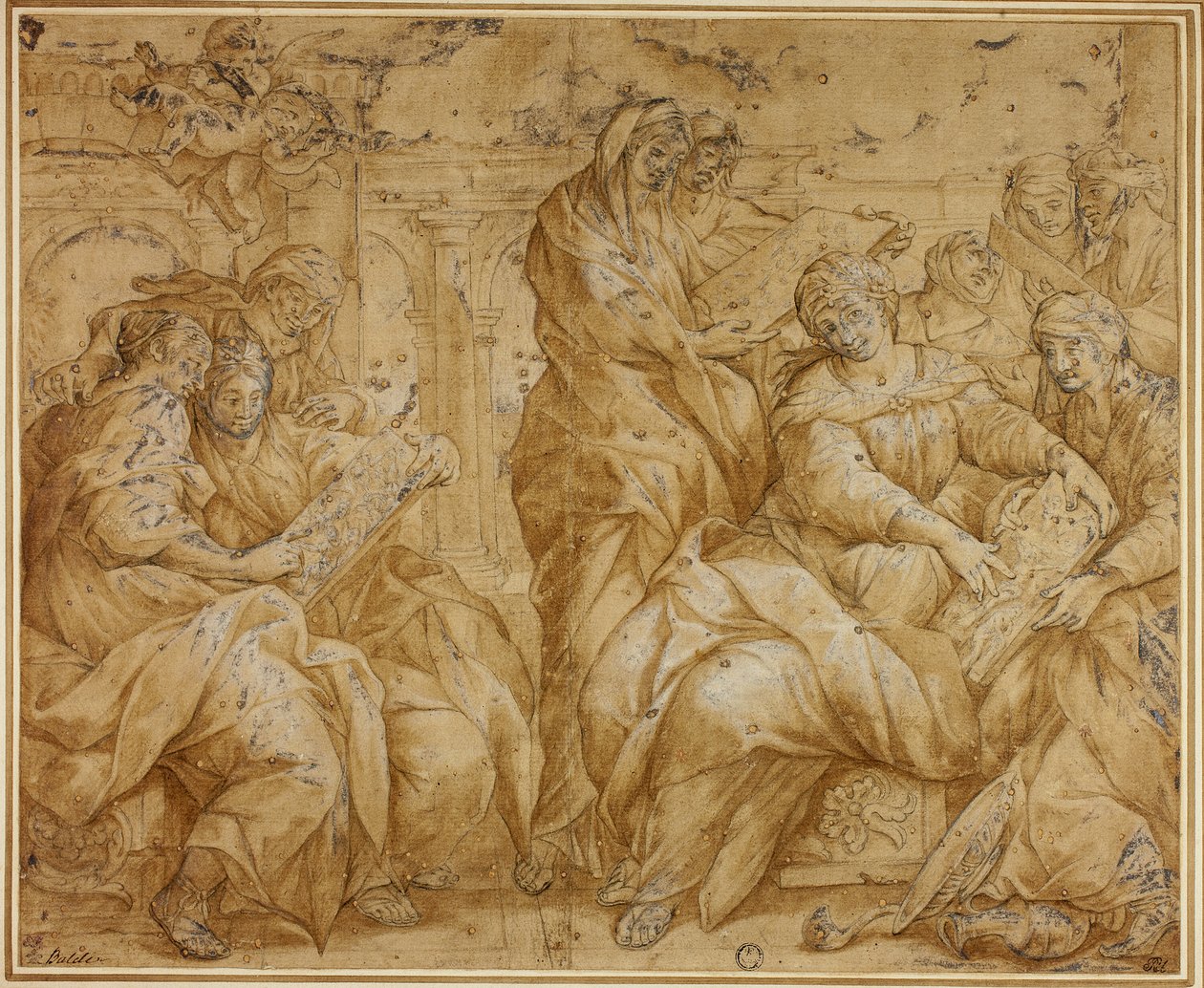 Women Looking at Religious Tablets by Lazzaro Baldi