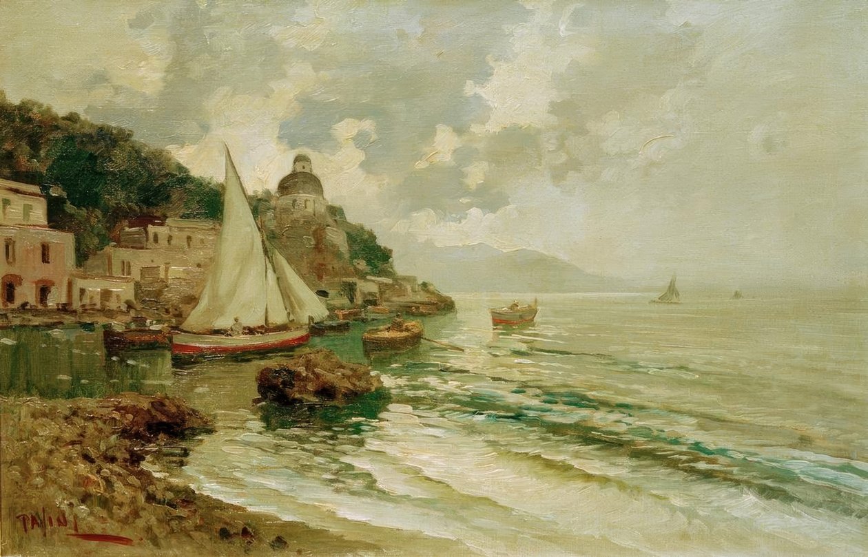 Summer Adriatic Coast with Fishing Boats by Lazzaro Pasini
