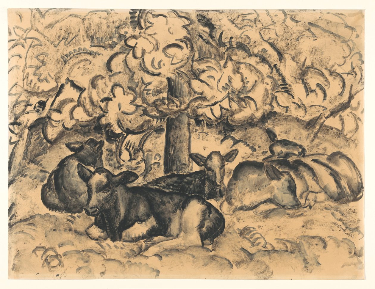 Orchard with Calves by Leo Gestel (signed by artist)
