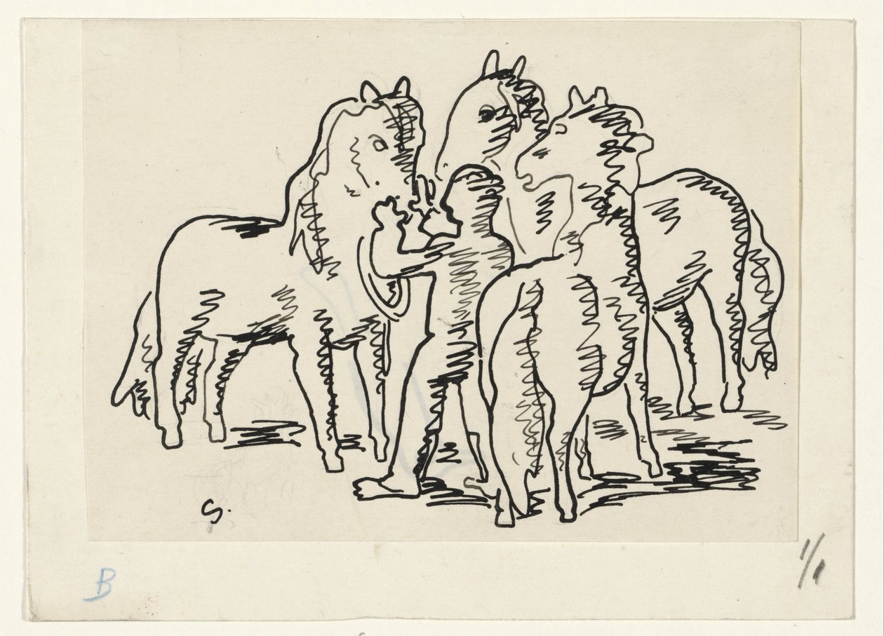 Man with Three Horses by Leo Gestel (signed by artist)