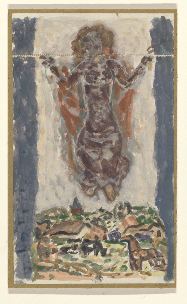 Woman with Outstretched Arms Above a Landscape by Leo Gestel