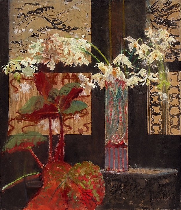 White Orchids and Begonia by Leon Wyczokowski