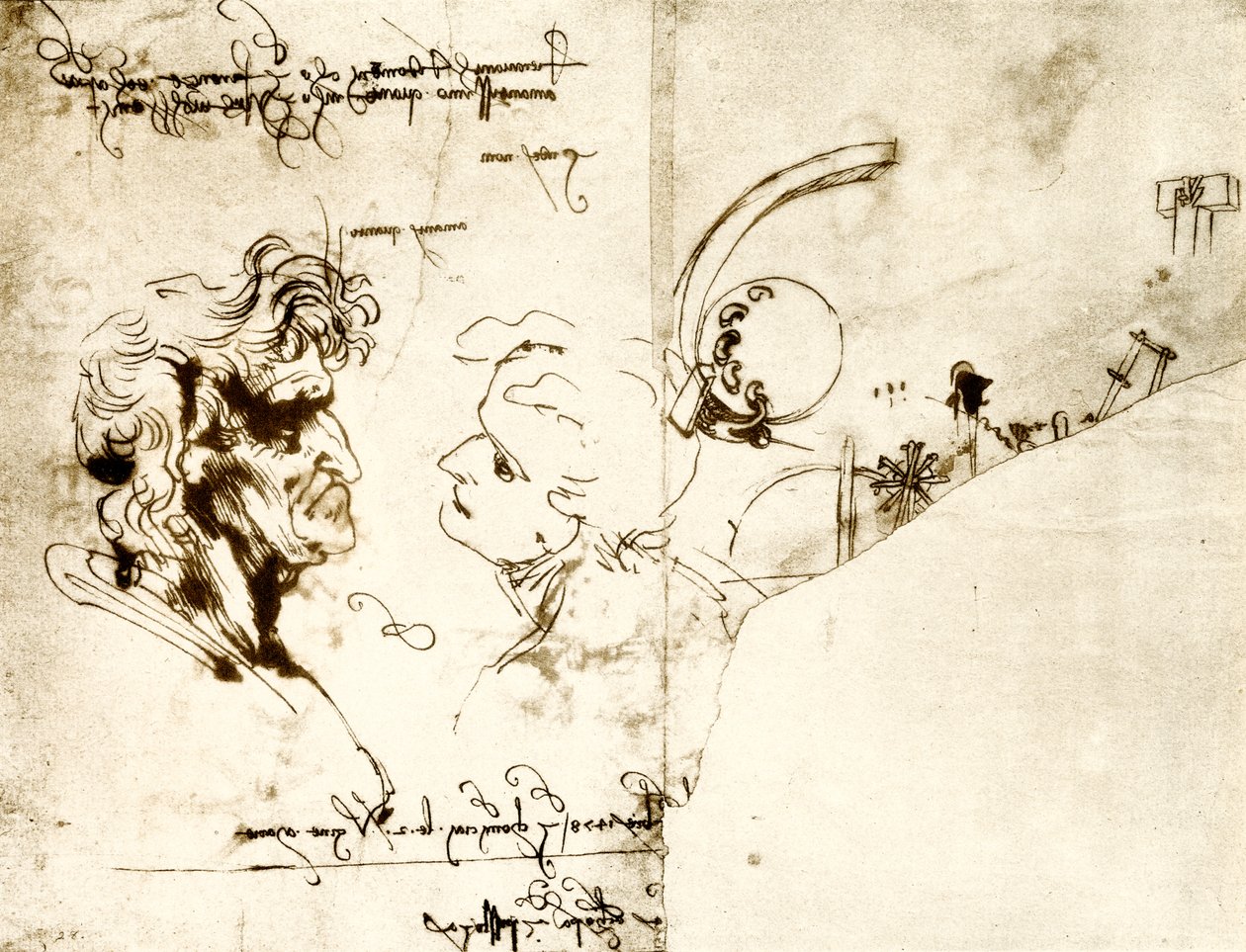 Drafts of Two Male Heads by Leonardo da Vinci