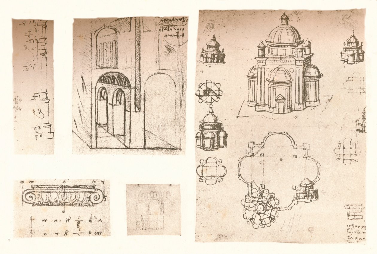 Five architectural drawings, c1472-c1519 by Leonardo da Vinci