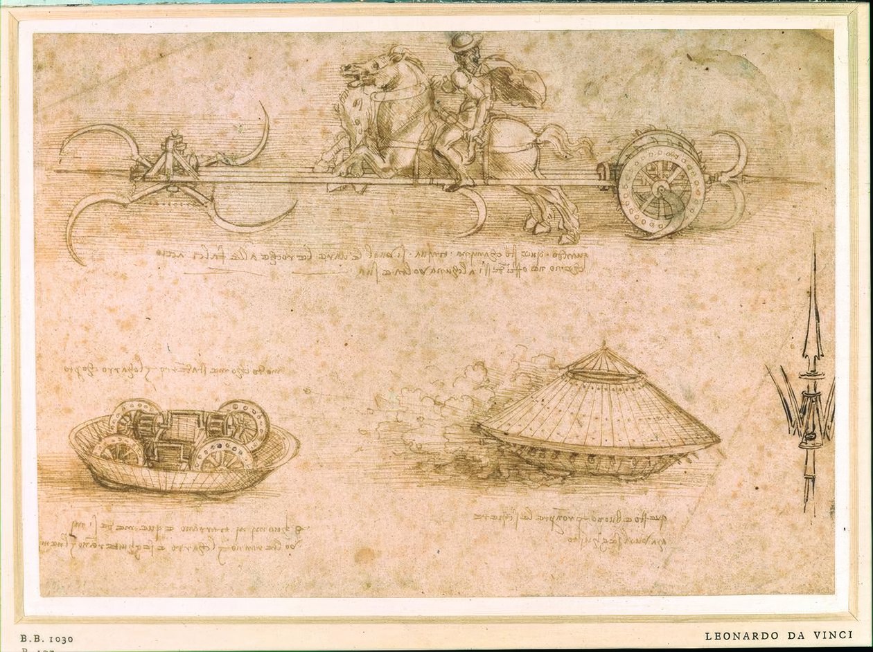 Sickle Wagon and Armored Wagon by Leonardo da Vinci