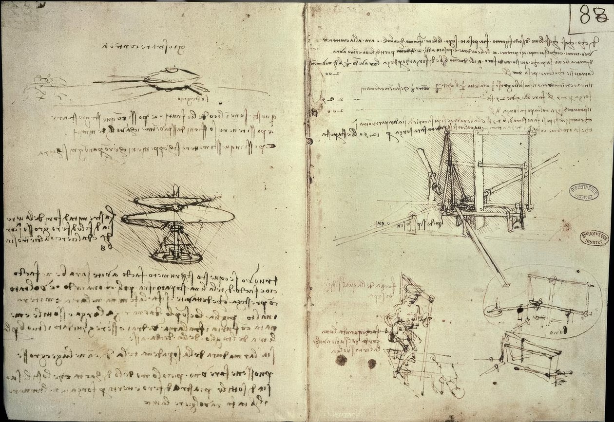 Studies for Propeller and Flying Machines by Leonardo da Vinci