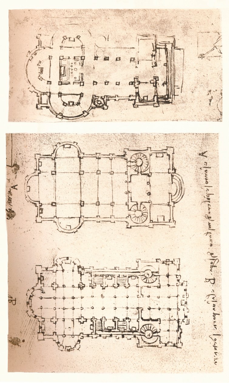 Two plans of churches by Leonardo da Vinci