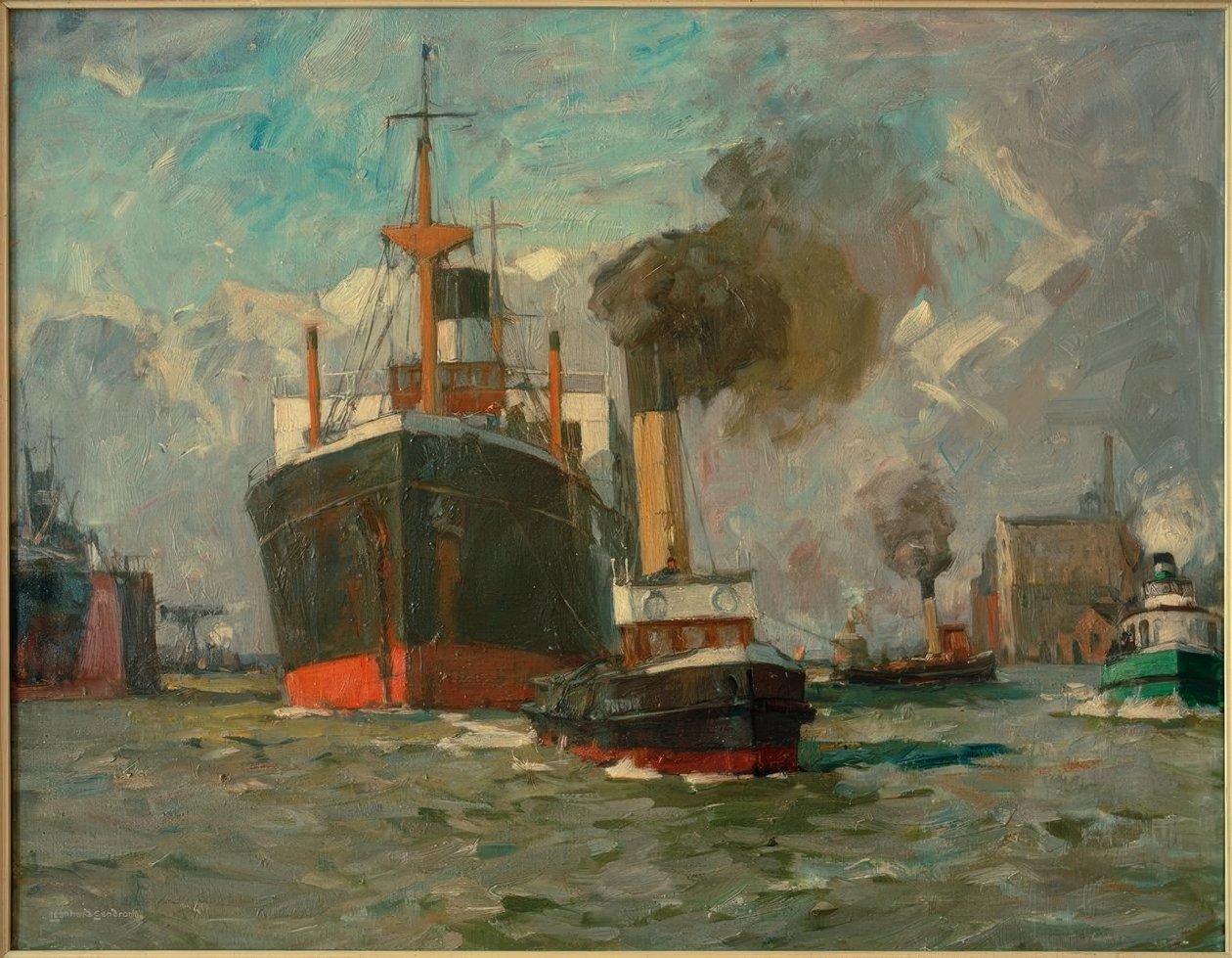 Incoming Steamer (Hamburg) by Leonhard Sandrock