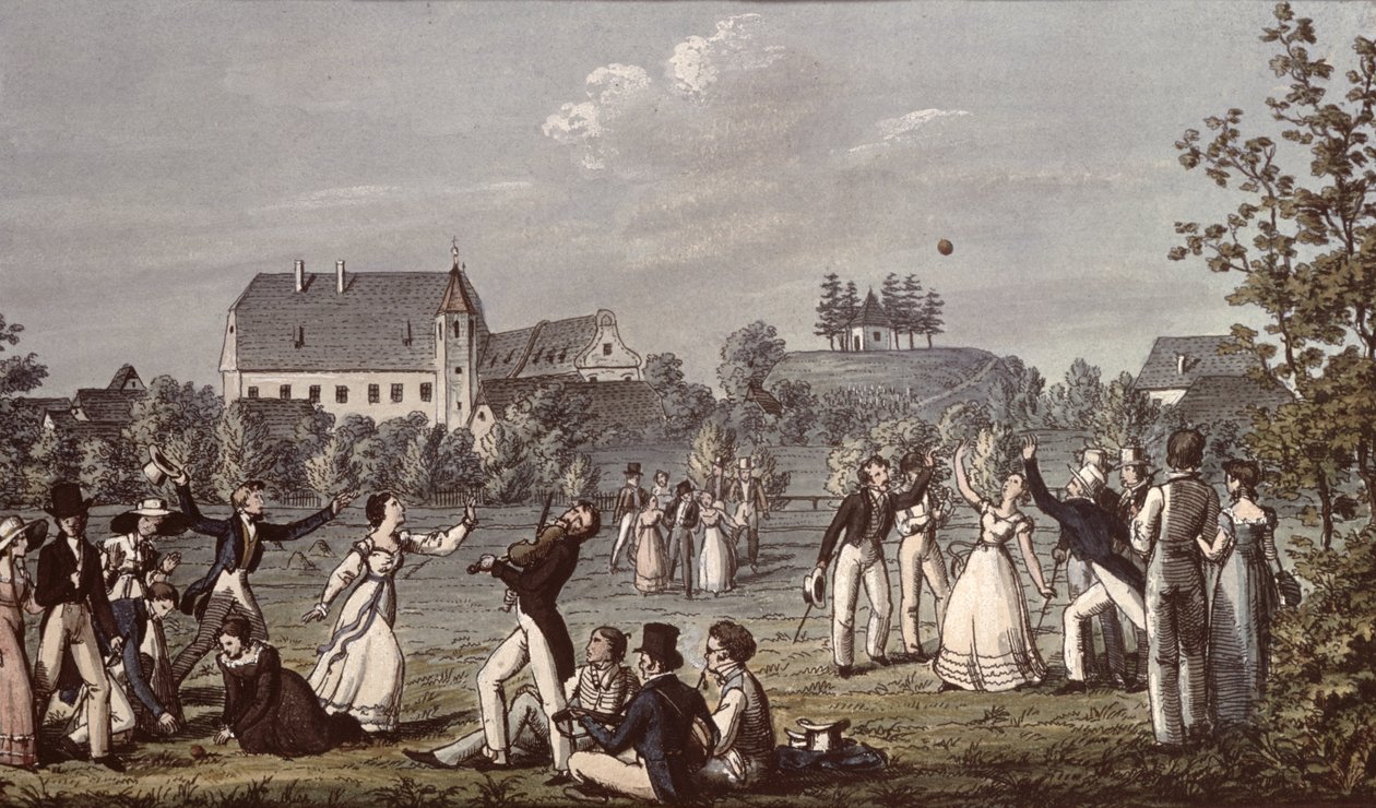 Ball Games at Atzenbrugg with Franz Schubert and friends seated in the foreground by Leopold Kupelwieser