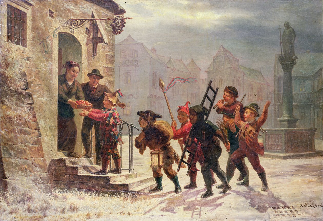 Children Collecting Fruit at the Door by Leopold Till