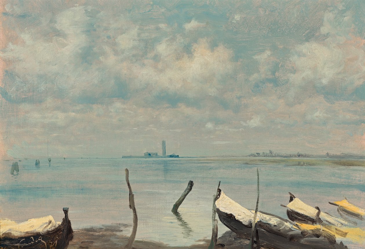 View from Mestre to Venice (Lagoon Landscape) by Leopold Carl Muller