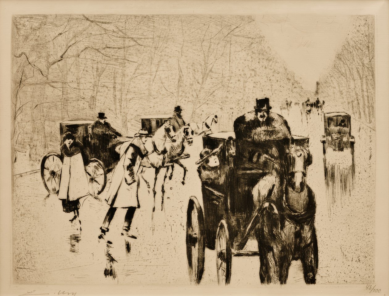 Winterly Tiergarten Avenue with Horse Carriages by Lesser Ury