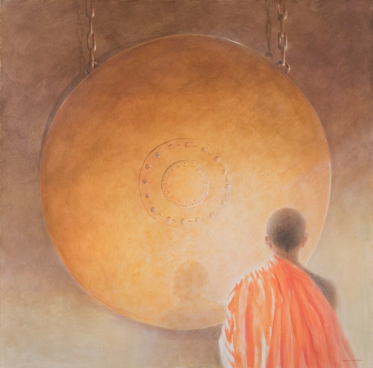 Young Buddhist Monk and Gong, Bhutan, 2010 by Lincoln Seligman