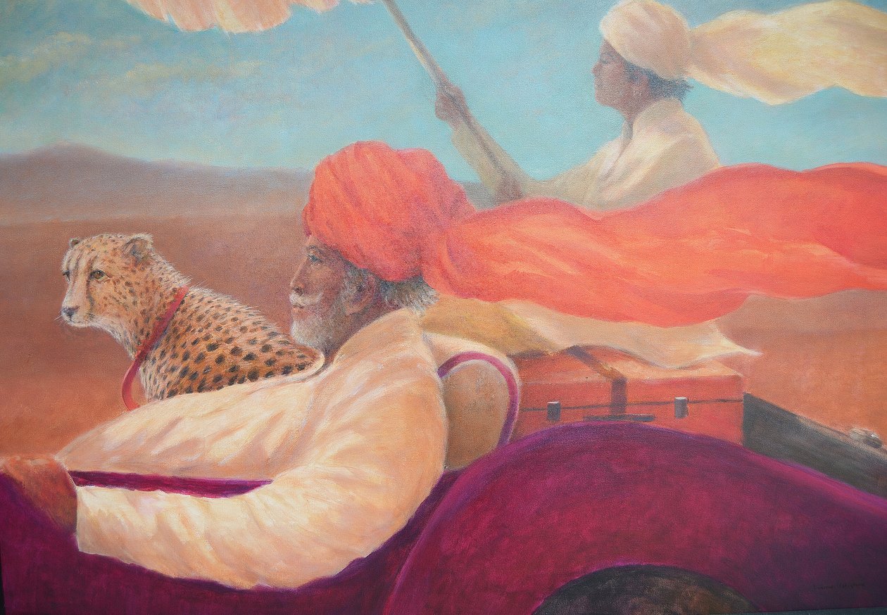 Maharaja, boy with umbrella and cheetah by Lincoln Seligman