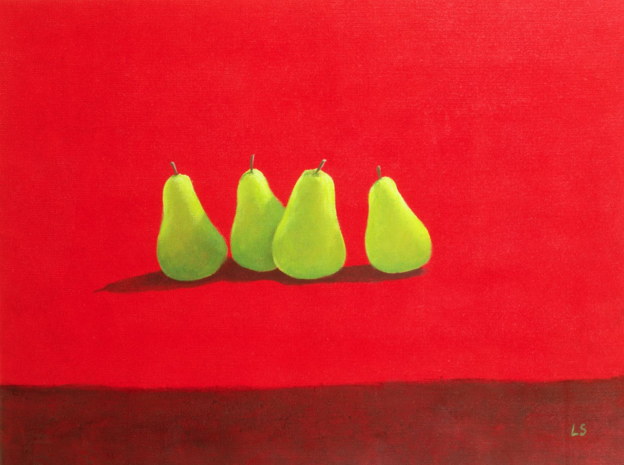 Pears on Red Cloth by Lincoln Seligman