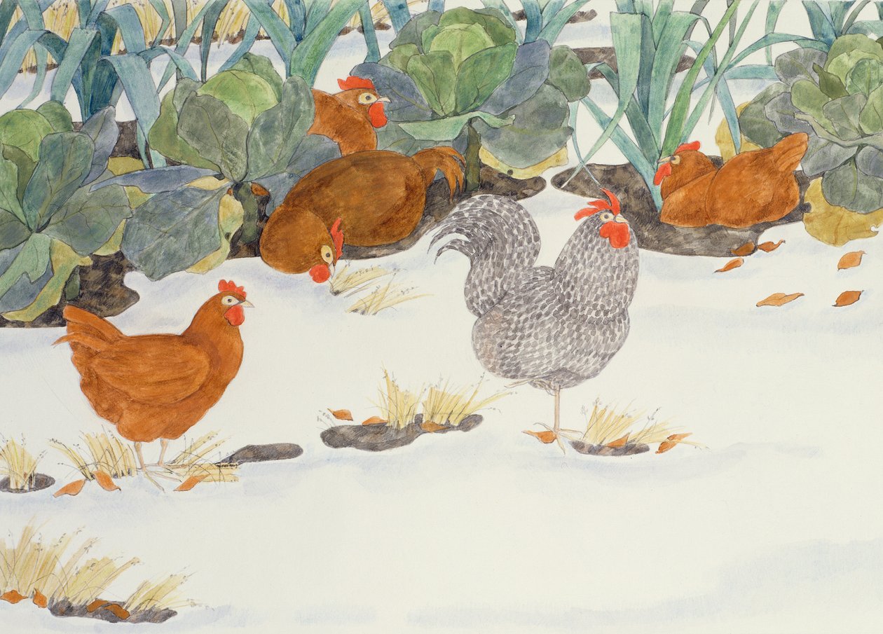 Hens in the Vegetable Patch by Linda Benton
